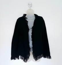 Tulchan Cardigan Size M Womens Wool Black Tassled Floral Embroidered Knit