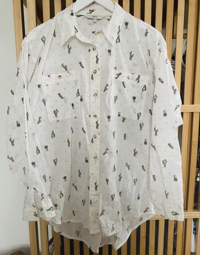 White cactus print - cactus, shirt