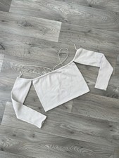 Zara White Off The Shoulder Bardot Long Sleeve Spaghetti Strap Top