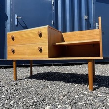 Mid Century Teak Sideboard With Two Drawers & Shelf, Retro Vintage Unit on Legs