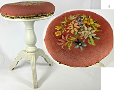 Vintage Handmade Victorian Floral Rose Needlepoint Adjustable Organ Piano Stool