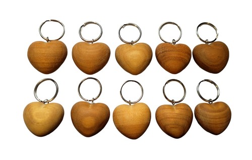 10x wooden heart keyrings - heart, –