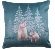 Dreams & Drapes Woodland Bear Velvet Cushion Luxury Super Soft Piped Edges New