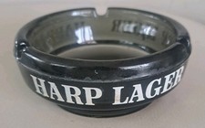 Vintage Advertising Small Ashtray Harp Lager Grey Glass. 11cm Diameter. 