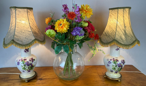 Pair vintage ceramic floral - of,