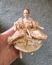 Vintage Art Deco Dolls House Doll Porcelain Bisque Silk Dress Miniature 