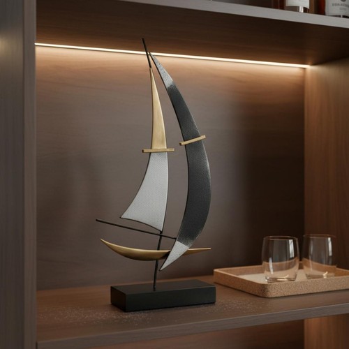 Metal sailboat statue artistic - metal,