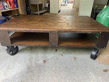 Pottery Barn Industrial Style Coffee Table With Cast Iron Rollers