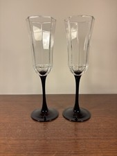 Set Of 2 Vintage Luminarc Octime Black Stem Champagne Glasses Flutes