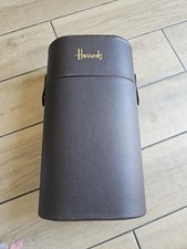 Harrods 2 Bottle Champagne Wine Bottle Carry Case Holder Faux Brown Leather Case