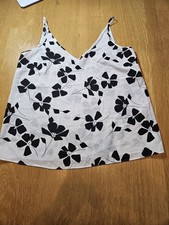 Ladies Size 12 White & Black Floral Strappy Cami Vest Top From Papaya