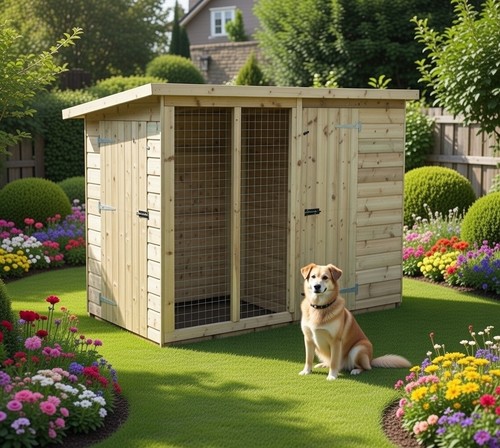Wooden dog kennel and run - wooden,