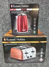 Russell Hobbs Stainless Steel Kettle 20412 and 4 Slice Toaster 28362 Set - Red