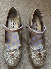 BNWT Lilley Girls Gold Sparkle Heeled Shoes Size Uk 4 Junior