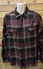 Flannel Shirt, Men’s, Dark Brown Black White Check Cotton Blend Size 48 In Chest