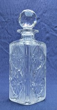 Lead Crystal Star Cut Glass Square Whisky Decanter - 25cm, 1.4kg