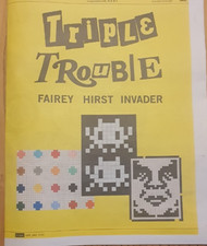Triple Trouble SHEPARD FAIREY, DAMIEN HIRST INVADER Promo Newspaper Poster