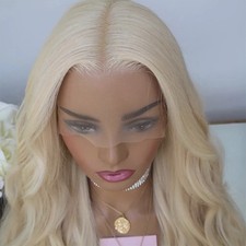 Platinum blonde Synthetic Hair Heat Resistant Glue Less Lace Front Wig Long Wavy