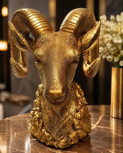Gold ram head sculpture - ram,