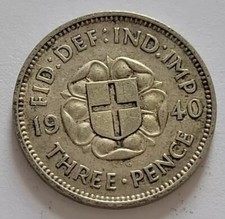 1940 George VI .500 Silver Threepence Three Pence 3d coin