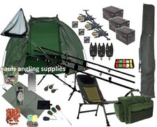 Carp Rod Fishing Set Up Kit Rods Reels Chair Rod Bag Tackle Mat Shelter P16 