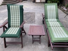 Wood 3 Piece Garden Lounger Set With Cushions