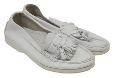 BALLY Women's Loafers Size 7 White Leather Upper Tasselled/Fringes Used F1
