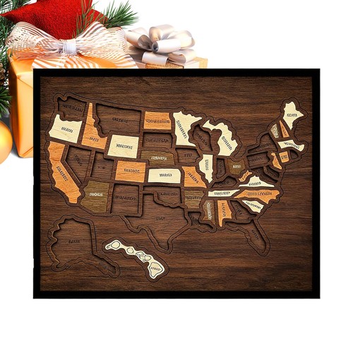 Usa travel map wooden - usa,