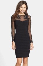 Womens Xscape Dress Size 8 UK Black Bodycon Embroidered Lace Made In US 🖤