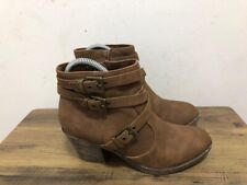 ROCKET DOG LADIES BROWN NUBUCK ZIP UP BUCKLE ANKLE STRAP BOOTS UK 4 EUR 37 AB20