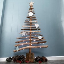 1 Metre Tall Driftwood Xmas Tree, LED Pre-lit Wooden Christmas Tree. Sustainable