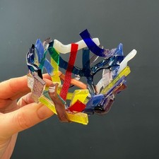 VINTAGE STUDIO ART GLASS FUSED BOWL COLOURFUL HAND MADE ABSTRACT BOWL