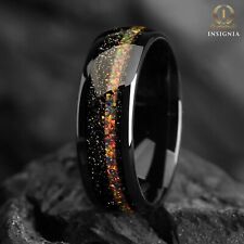 The Solar Flare - Fire Opal & Sandstone Tungsten Wedding Ring for Men & Women UK