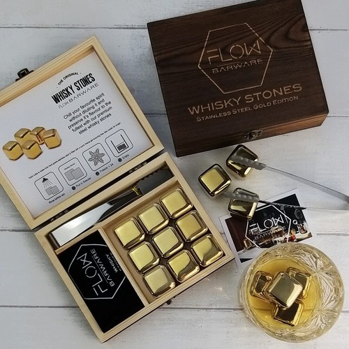Gold metal whisky stones gift - gold,