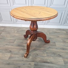 Antique Victorian Style Pine Round Breakfast Lamp Side Table Turned Pedestal