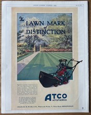1930’s  ATCO LAWN MOWER Advert 1931 GARDENING AD Summer BIRMINGHAM Lawnmower