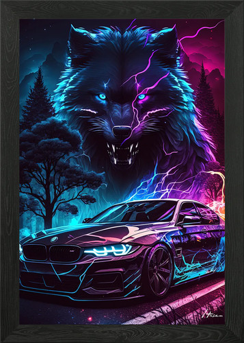 Neon wolf and car - car, northern