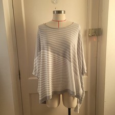 Nijii Paris Oversized Striped Knit Top Grey White Size 38 One Size Lagenlook