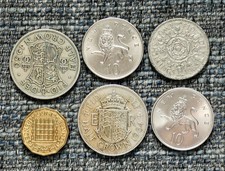 1950 Half Crown George VI. 1964 Half Crown Elizabeth II. 1966 Three Pence Piece