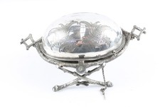 Breakfast Revolving Dish Silver Plate Vacant Cartouche Vintage 887g