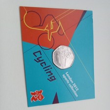 Carded Royal Mint BU 50p Olympic coin CYCLING Uncirculated 