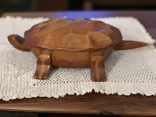 1980s carved wooden turtle - wooden,