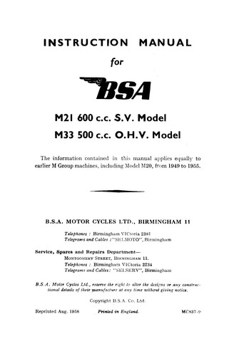 1958 bsa m21 m33 - bsa,
