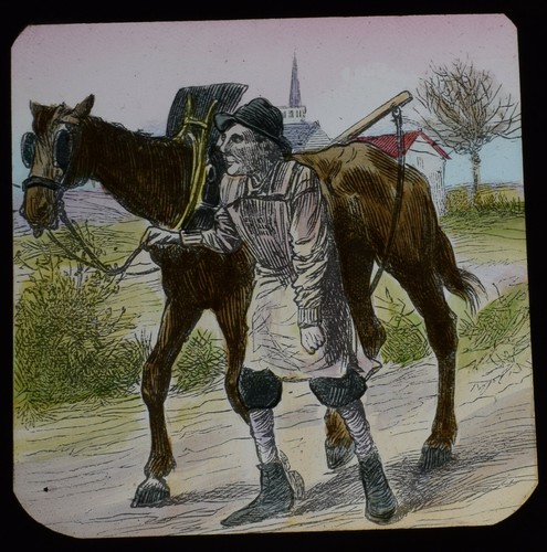 Man walking with horse - horse, c1890