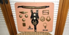 Display Board Antique Scottish Horse Brasses Harness Straps Bells Buckles Terret
