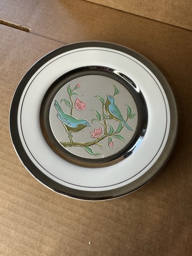 Vintage silver rimmed plate - rimmed,