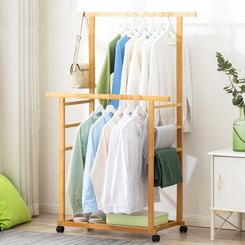 Rolling bamboo clothes rail - bamboo,