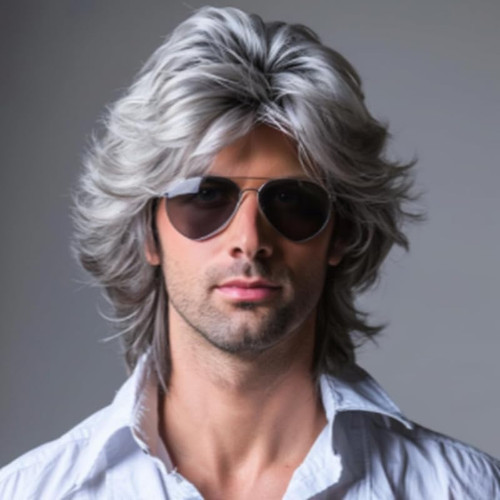 Mens wig rocker - wig, grey