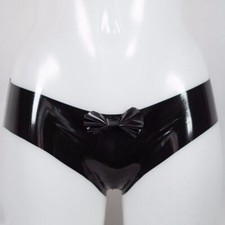 Black Latex Rubber Briefs With Bow Tie Women's Shorts Underwear Clubwear BDSM UK