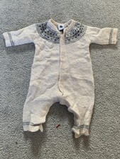 Cute Petit Bateau Soft Unisex Woolen Bodysuit Size 3M White/grey